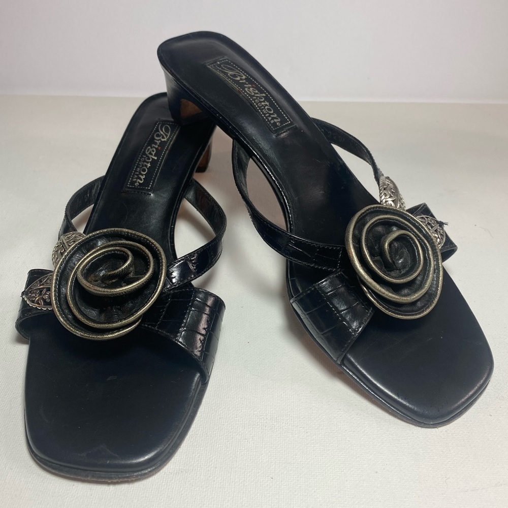 Brighton Kassie 6.5 Black Heeled Sandals with Silver Accents